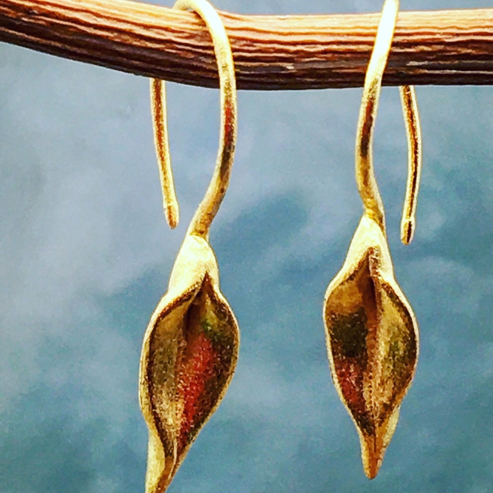 24k gold dipped  leaf earrings